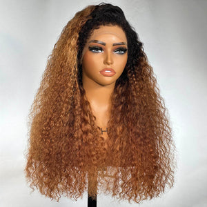 Ombre Brown Front & Back Curly Edges 13x4 Lace Frontal Curly Wig