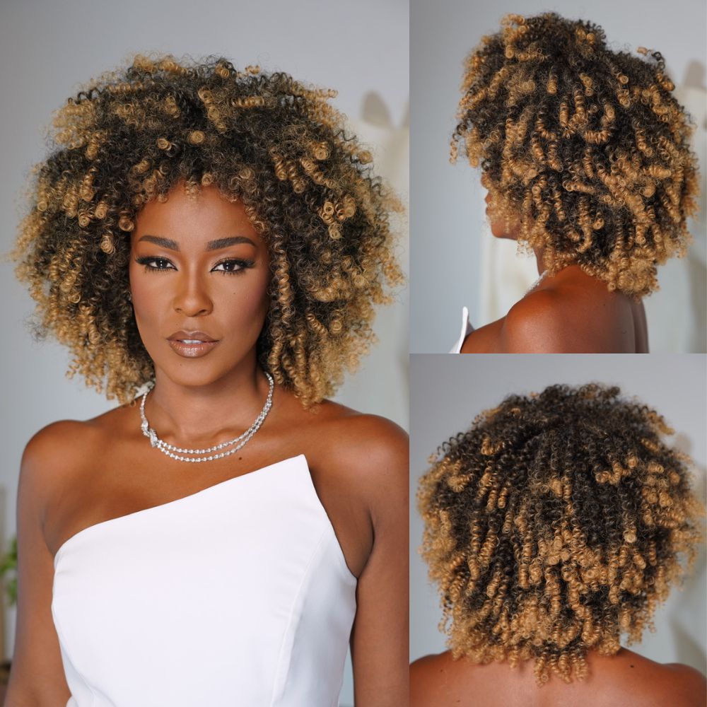 NEW ILIKEHAIR Glueless Curly Bob Wig Honey Blonde Highlights HD Lace Human Hair Amazon.com : UNICE 7x5 Glueless Curly Bob Wig Human Hair  main image 2