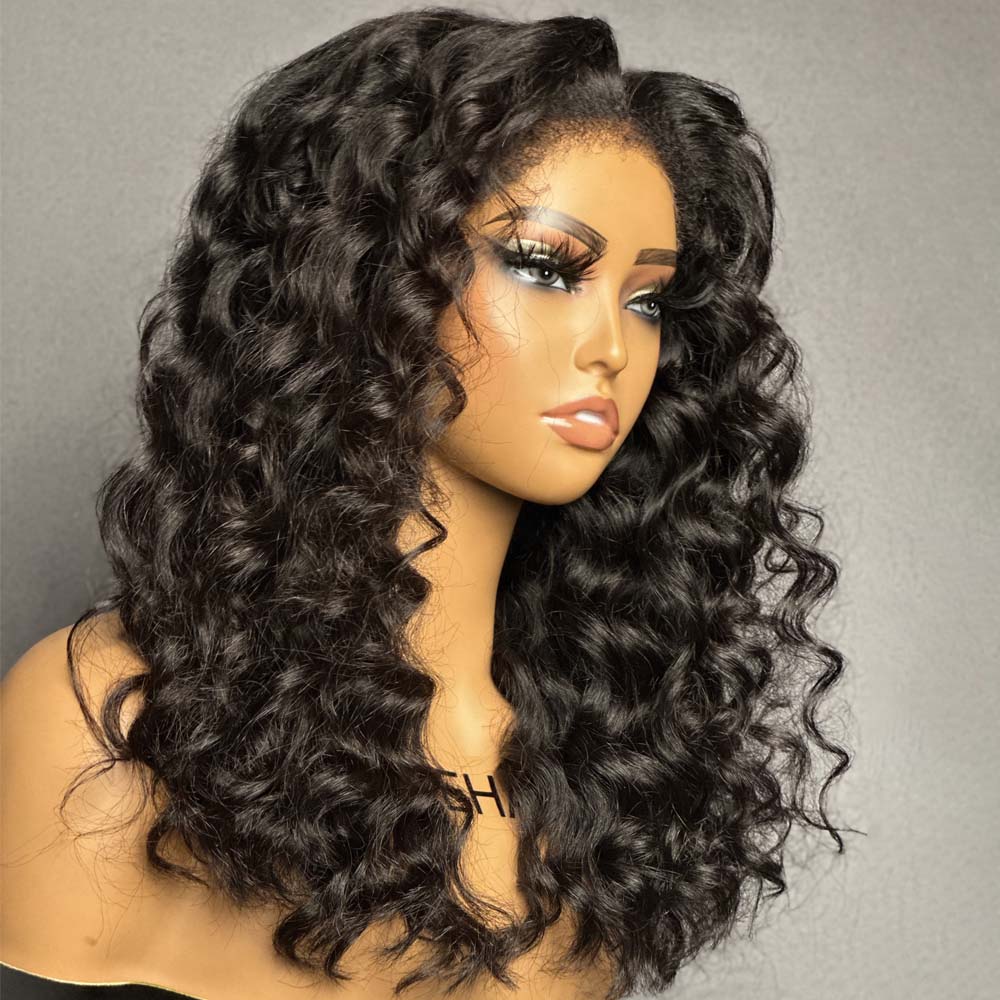 Luscious Bouncy Curls With 4C Kinky Edges 5x5 HD Lace Closure Wig