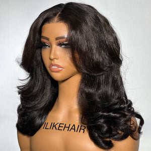 Wear & Go Inspired Layered Curtain Bangs Wavy 4x4 Lace Closure Wig