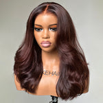 Dark Brown Long Layered Wavy 13x4 Lace Front Wig