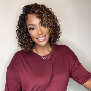 Brown Highlights Loose Curly Wash Top 5x5 Lace Bob Wig
