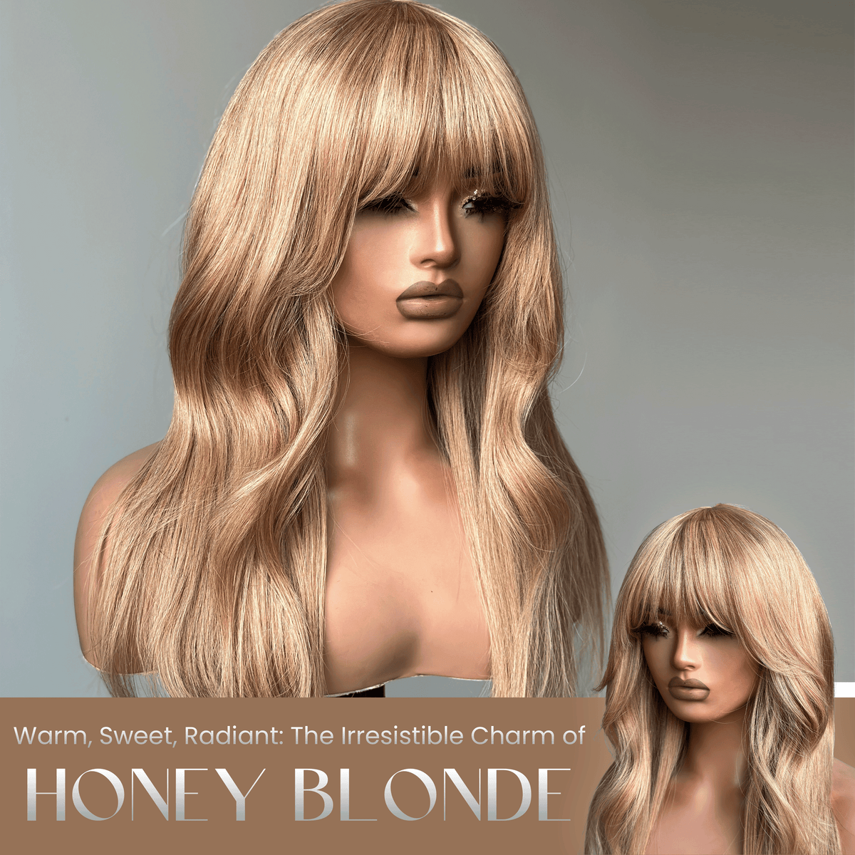 Brown wig bangs warm honey brown Amazon.com : Honygebia Dark Brown Wig with Bangs - Long Wavy  main image 3