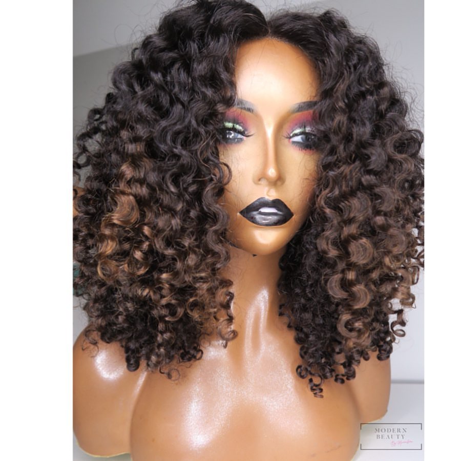 Glueless Black And Brown Ombre Curly 5x5 Lace Closure Wig