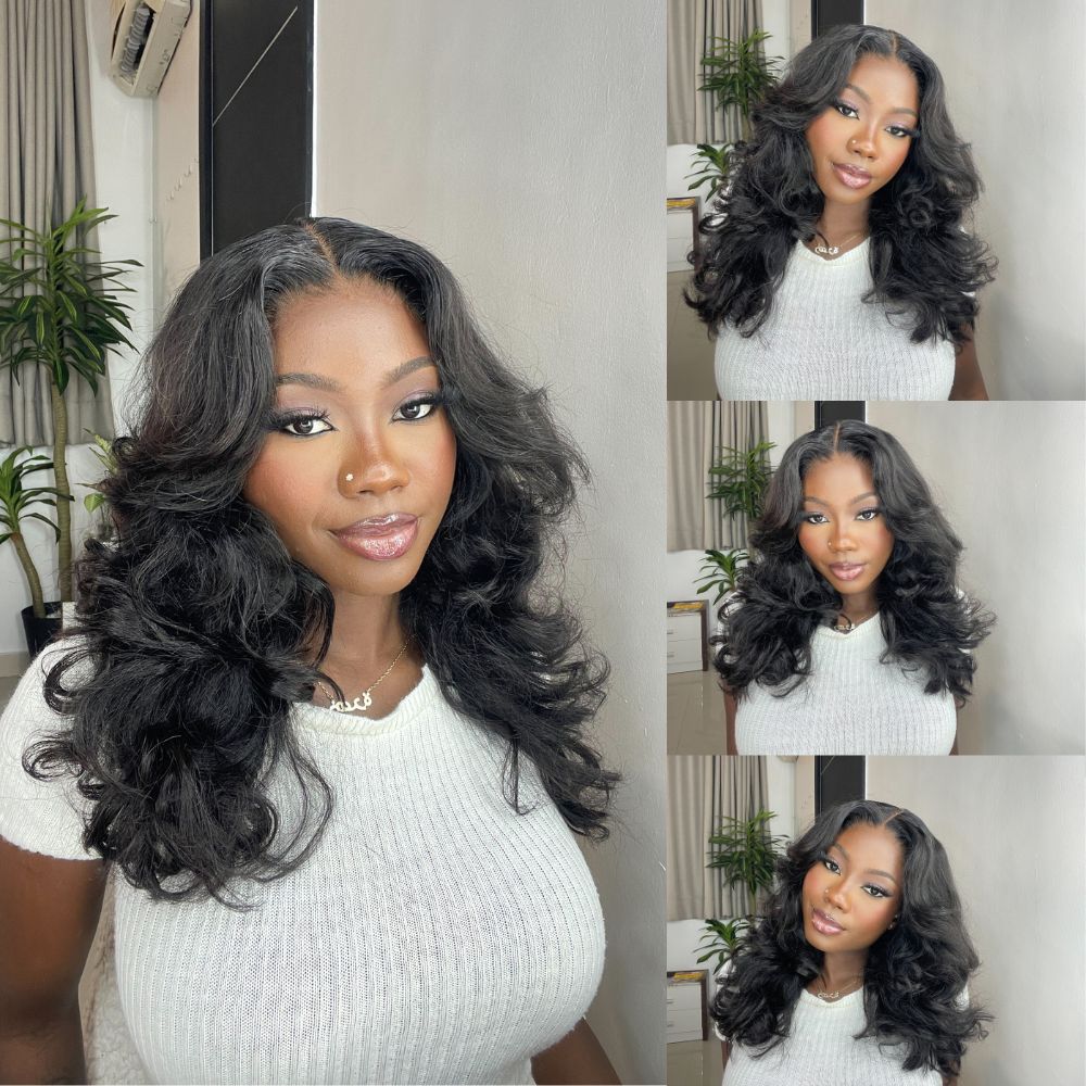 Glueless Layered Wavy Pre-cut With Curtain Bangs 4x4 Lace Closure Wig
