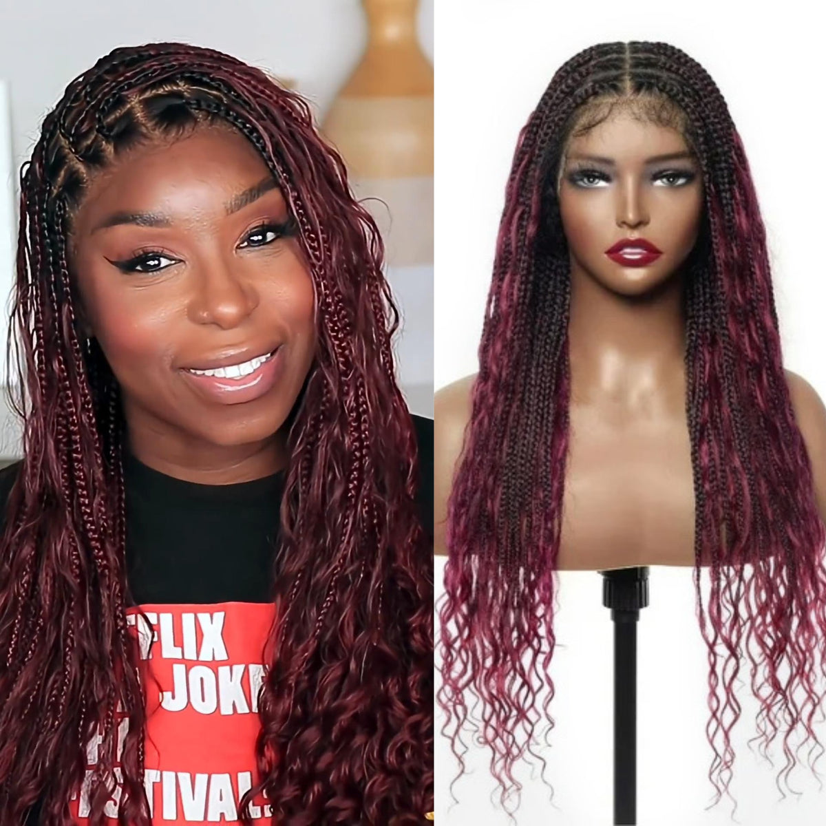 Seyi Frontal lace braided wig-Burgundy Braided Wigs, Micro Needle Senegalese Twist, Braided Wig for  main image 2