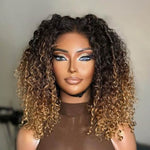 Middle Part Layered Ombre Brown Blonde With Kinky Curly Lace Front Wig