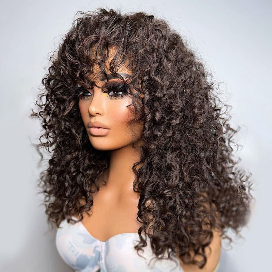 Long Curly Layered Human Hair Wig Heat Resistant Glueless Bangs Amazon.com : SAPPHIREWIGS Lace Front Wig Long Curly  main image 4
