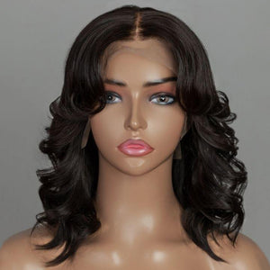 Designer Layered Short Wavy Human Hair 5x5 Lace Closure Wig - 10 inches