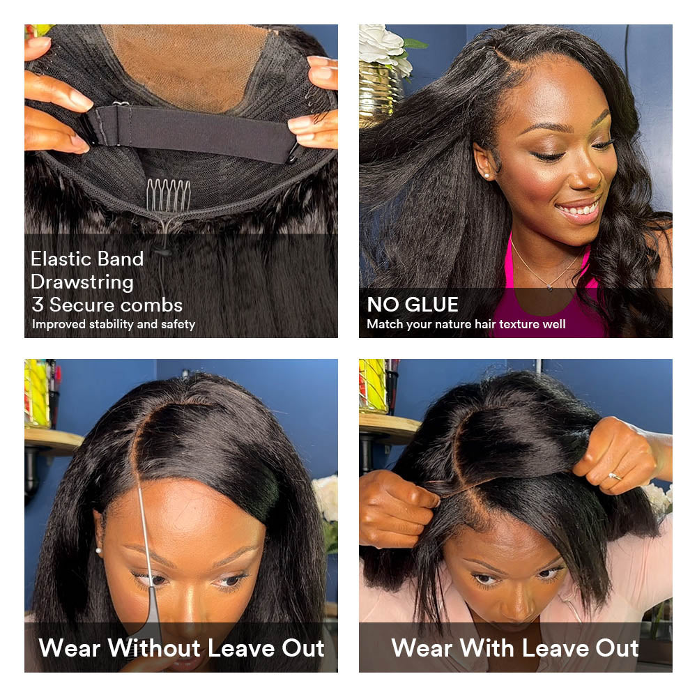 Natural Kinky Straight Glueless Lace Closure Half Wig