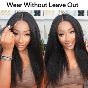 Natural Kinky Straight Glueless Lace Closure Half Wig