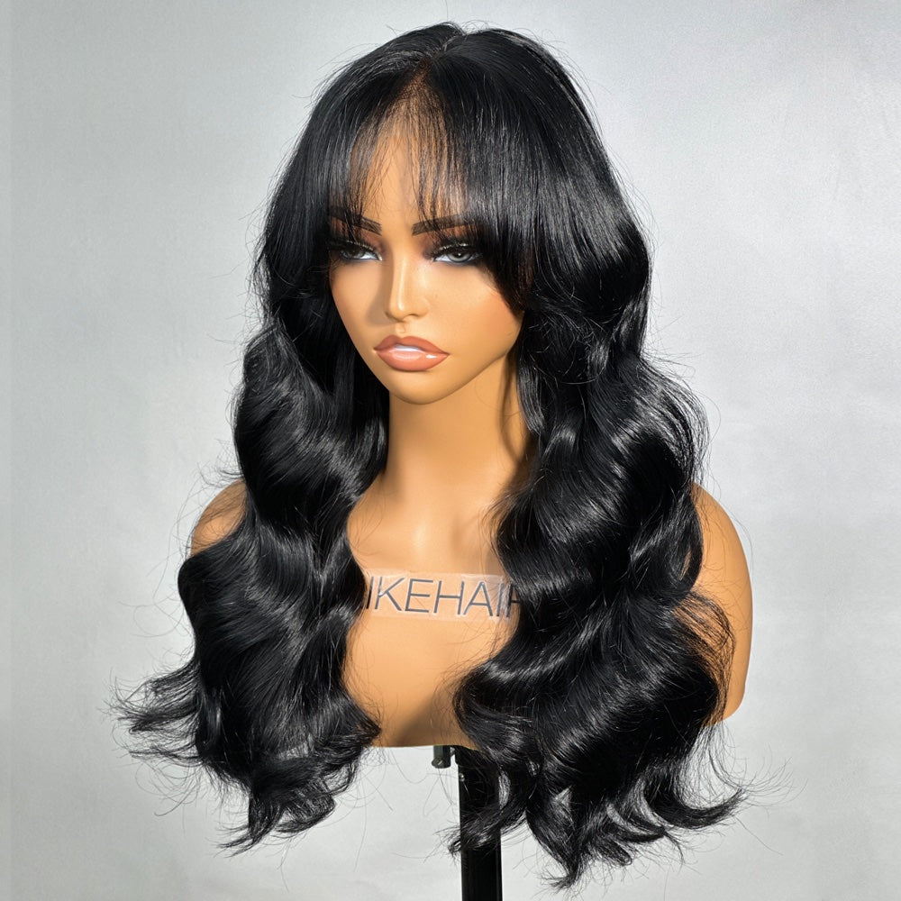 13x4 Lace Frontal Body Wave Wig With Curtain Bangs