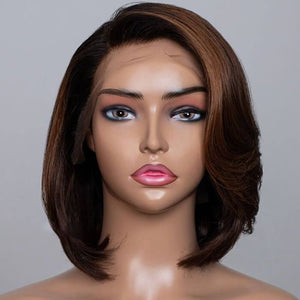 Brown Highlights Layered Cut Lace Front Wig Human Hair