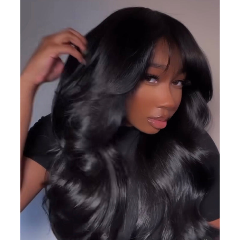 13x4 Lace Frontal Body Wave Wig With Curtain Bangs