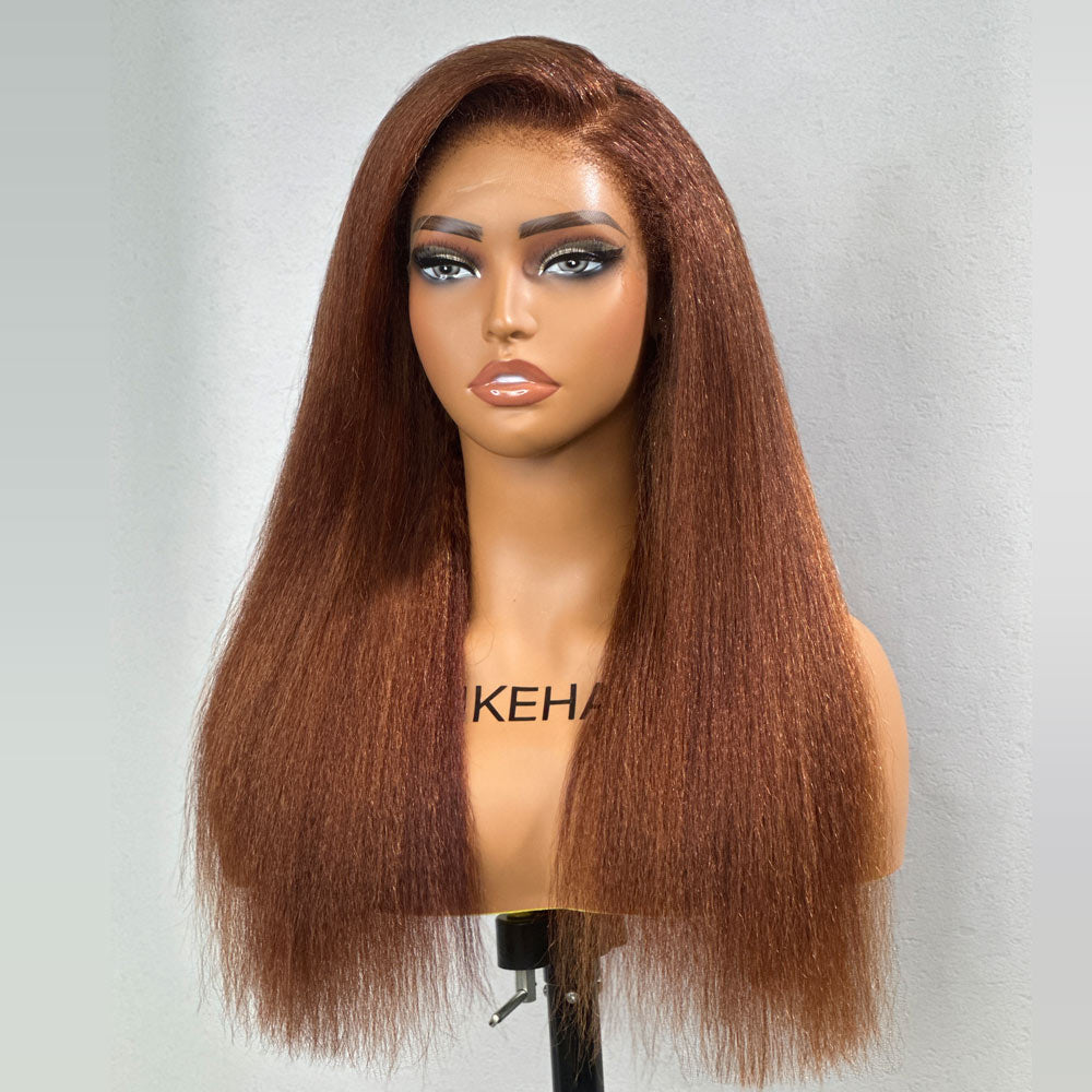 Reddish Brown Kinky Edges Lace Front Kinky Straight Wig