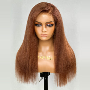 Reddish Brown Kinky Edges Lace Front Kinky Straight Wig