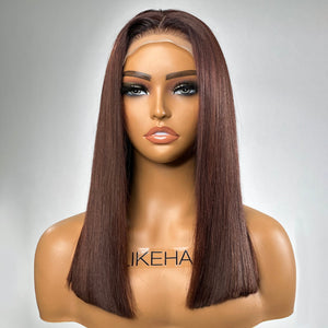 
            
                Load image into Gallery viewer, Chocolate Brown Silk Straight 5x5 Lace Closure Short Bob Wig
            
        
