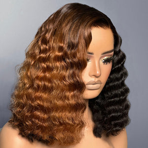 Side Part Ombre Brown Deep Wave 5x5 Lace Closure Wig