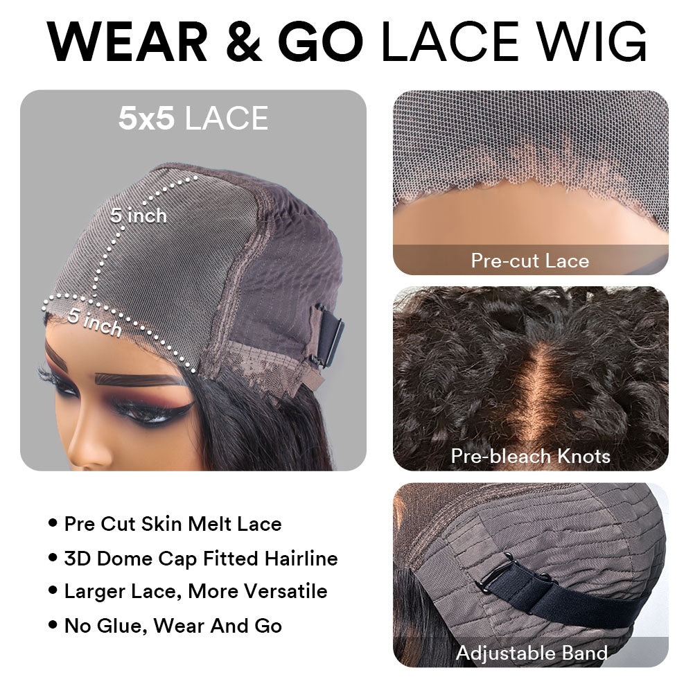 Wear & Go Short Cut Silky Straight Bob 5x5 Lace Closure Wig