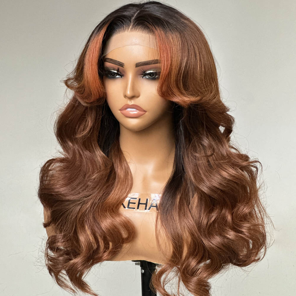 
            
                Load image into Gallery viewer, Copper Brown With Ginger Highlight Body Wave 13x4 Lace Front Wig
            
        