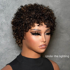 Put on & Go Highlight P2/27 Short Afro Curly Wig With Bangs