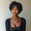 Glueless Natural Black Layered Pixie Wavy Wig With Bangs