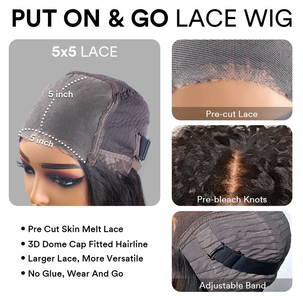 Put on & Go Ombre Brown Kinky Straight Bob Pre Cut HD Lace Kinky Edges Wig