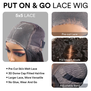 Put on & Go Ombre Brown Kinky Straight Bob Pre Cut HD Lace Kinky Edges Wig