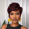 Edgy Side Part Full Lace Black & Burgundy Short Wavy Pixie Cut Wig