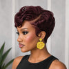 Edgy Side Part Full Lace Black & Burgundy Short Wavy Pixie Cut Wig