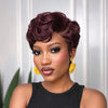 Edgy Side Part Full Lace Black & Burgundy Short Wavy Pixie Cut Wig