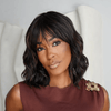 Brown Highlight Wavy Bob With Bangs Low Maintenance Human Hair Wig