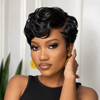 Edgy Side Part Full Lace Black & Burgundy Short Wavy Pixie Cut Wig