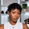 Wear & Go Human Hair Short Curly Pixie Cut Wig with Bangs