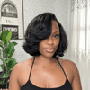 90s-Inspired Kinky Straight Feathered Bob Half Wig with Side-Swept Bangs