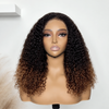 Ombre Black to Chestnut Curly Bob 7x5 Lace Frontal Wig Soft Natural Curls 4C Kinky Edges Human Hair