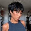 Natural Black Chic Curly Pixie Mullet Wig Layered Hair for Everyday Wear