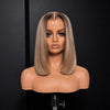 Silky Straight Ombre Ash Blonde Highlights Blunt Cut Bob Wig