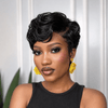 Edgy Side Part Full Lace Black & Burgundy Short Wavy Pixie Cut Wig