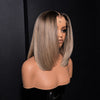 Silky Straight Ombre Ash Blonde Highlights Blunt Cut Bob Wig