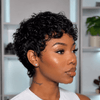 Wear & Go Human Hair Short Curly Pixie Cut Wig with Bangs