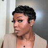 Vogue Full Lace Short Water Wave Pixie Wig with Bangs