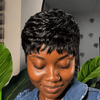 Natural Black Full Lace Short Textured Pixie Cut Wig For Daily Styling
