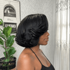 90s-Inspired Kinky Straight Feathered Bob Half Wig with Side-Swept Bangs