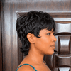 Chic Retro Full Lace Black & Brown Shaggy Wolfcut Pixie Cut Wig with Bangs