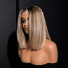 Silky Straight Ombre Ash Blonde Highlights Blunt Cut Bob Wig