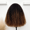 Ombre Black to Chestnut Curly Bob 7x5 Lace Frontal Wig Soft Natural Curls 4C Kinky Edges Human Hair