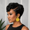 Edgy Side Part Full Lace Black & Burgundy Short Wavy Pixie Cut Wig