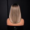 Silky Straight Ombre Ash Blonde Highlights Blunt Cut Bob Wig