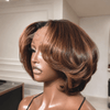 Natural Dark Brown with Caramel Bob Wig 100% Human Hair